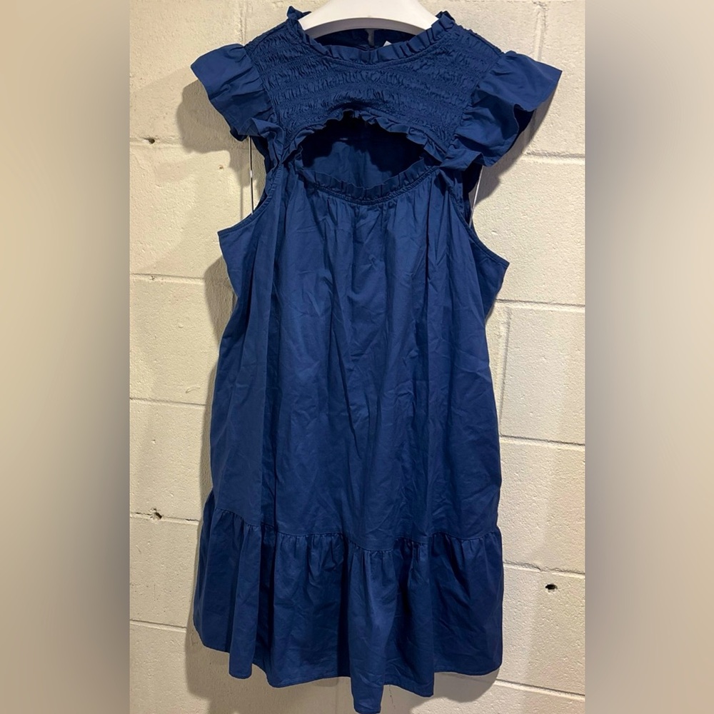 Old Navy women’s blue open front midi dress shirt sleeve